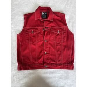 Vintage Kani Jeans Red Denim Vest Button Up Men L